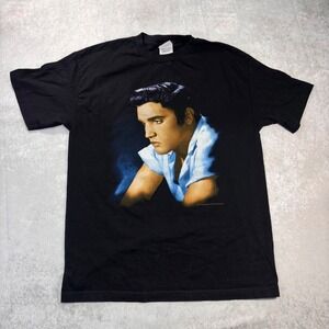Vintage 1990s Elvis Presley Portrait Graphic Tee Made USA Black Large Rock